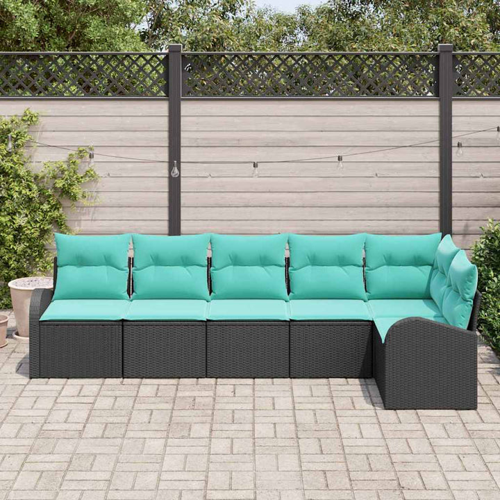 Havesofa Sæt med pude 6 pcs Sort og turkis polyrattan