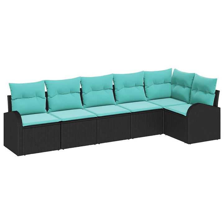Havesofa Sæt med pude 6 pcs Sort og turkis polyrattan