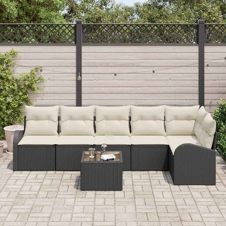 Havesofa Sæt med pude 7 pcs Sort og Hvid polyrattan