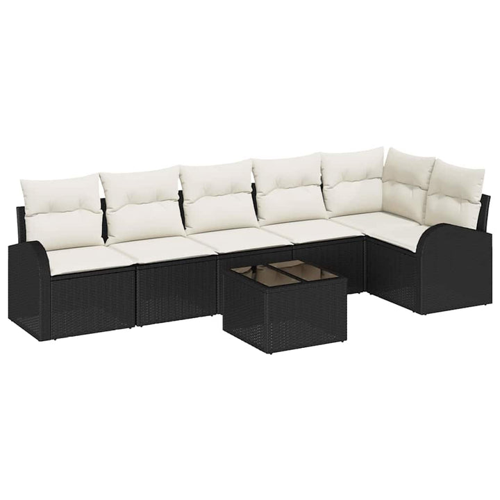 Havesofa Sæt med pude 7 pcs Sort og Hvid polyrattan
