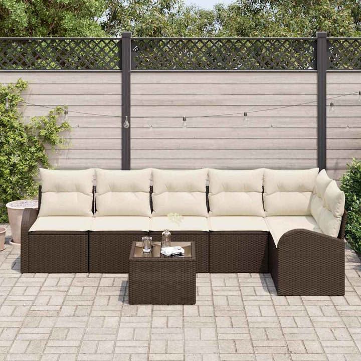 Havesofa Sæt med pude 7 pcs Brun og hvid polyrattan