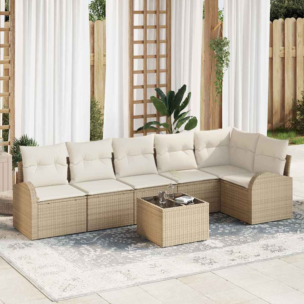 Havesofa Sæt 7 stk. Beige og hvid polyrattan