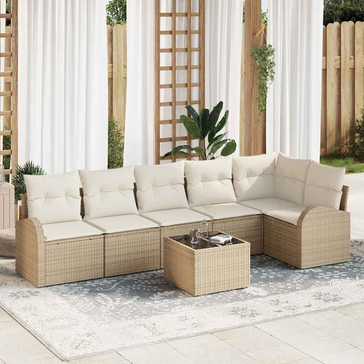 Havesofa Sæt 7 stk. Beige og hvid polyrattan