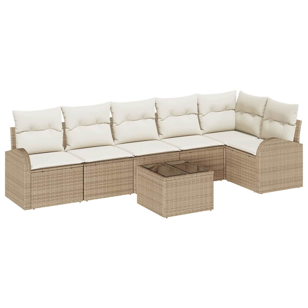 Havesofa Sæt 7 stk. Beige og hvid polyrattan
