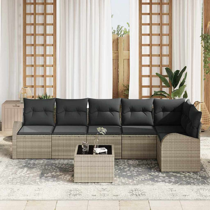 Havesofa Sæt med pude med opbevaring 7 pcs Lysegrå polyrattan