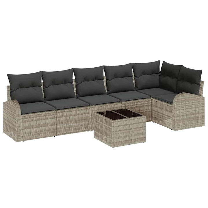 Havesofa Sæt med pude med opbevaring 7 pcs Lysegrå polyrattan