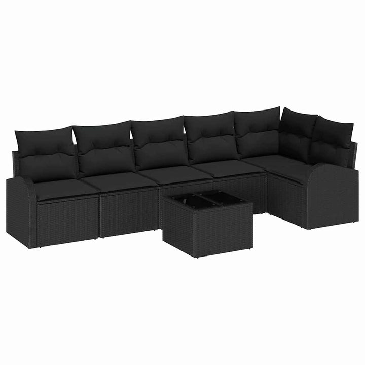 Havesofa Sæt med pude med opbevaring 7 pcs Sort polyrattan