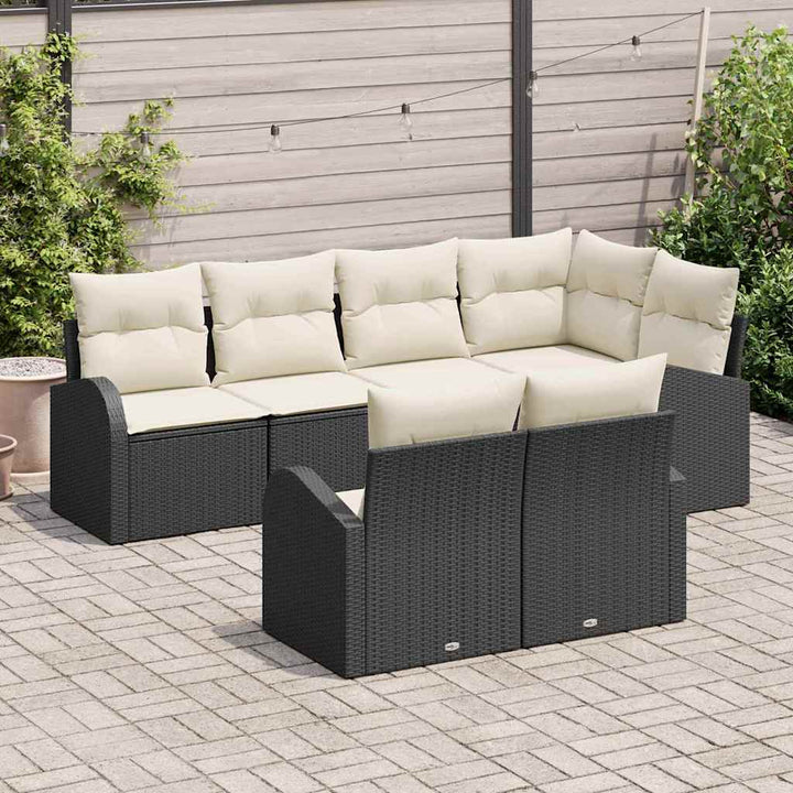 Havesofa Sæt med pude 7 pcs Sort og Hvid polyrattan