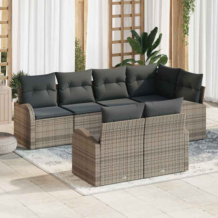 Havesofa Sæt med pude med opbevaring 7 pcs Grå polyrattan