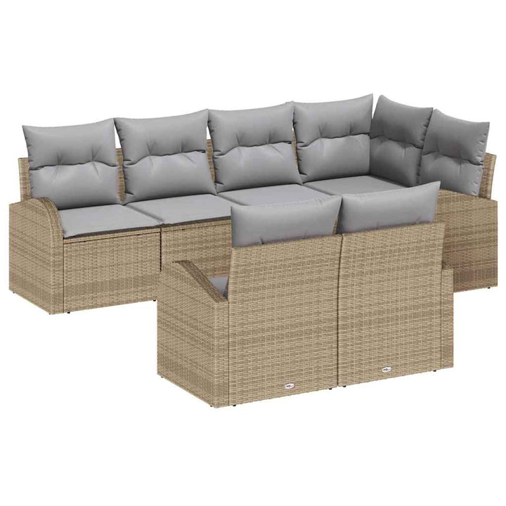 Havesofa Sæt med pude 7 pcs Beige og lys grå polyrattan