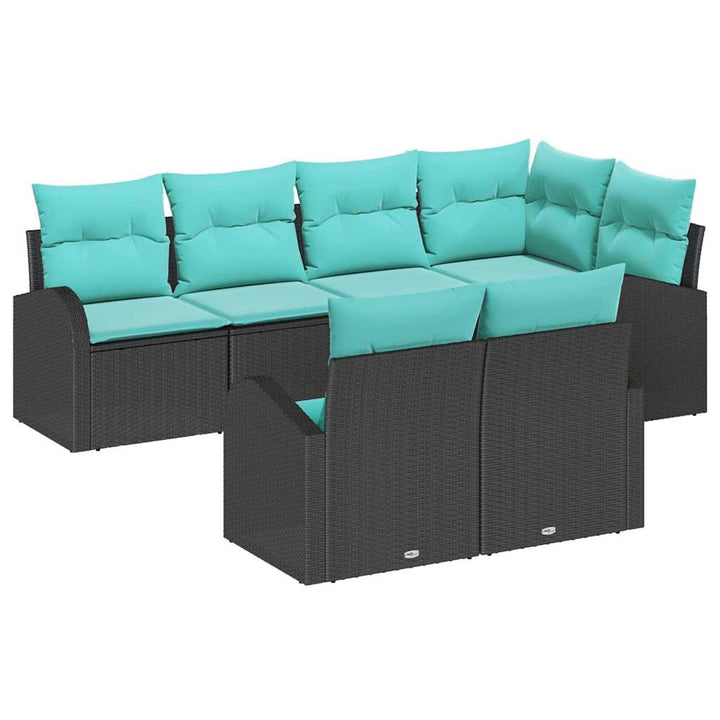 Havesofa Sæt med pude 7 pcs Sort og turkis polyrattan