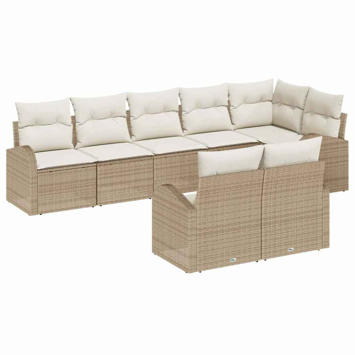 Havesofa Sæt med pude 8 pcs Beige og hvid polyrattan
