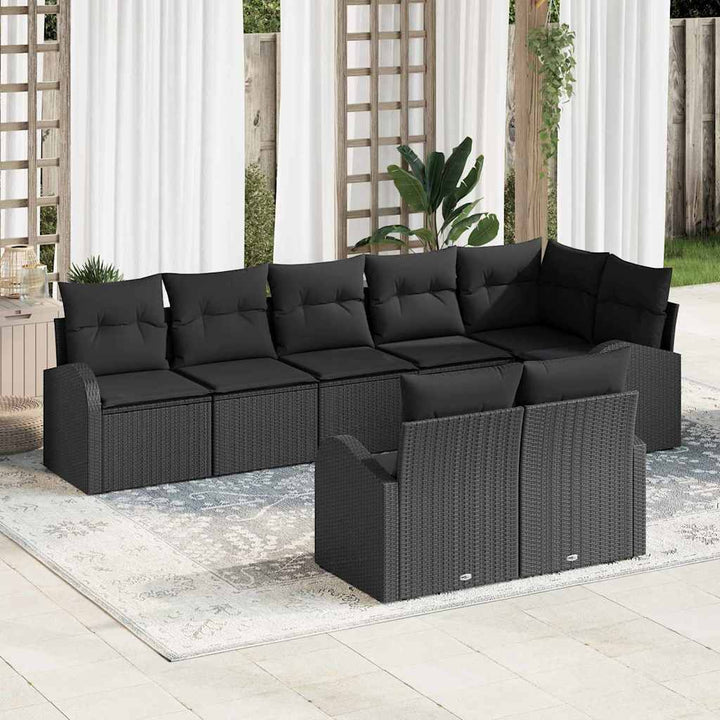 Havesofa Sæt med pude med opbevaring 8 pcs Sort polyrattan