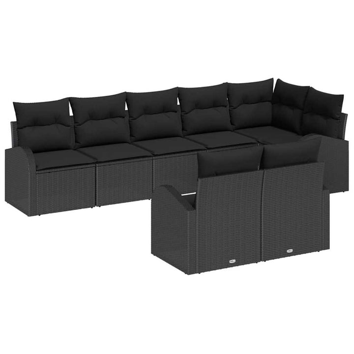Havesofa Sæt med pude med opbevaring 8 pcs Sort polyrattan