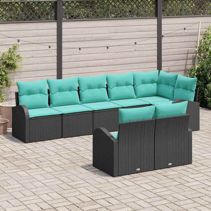 Havesofa Sæt med pude 8 pcs Sort og turkis polyrattan