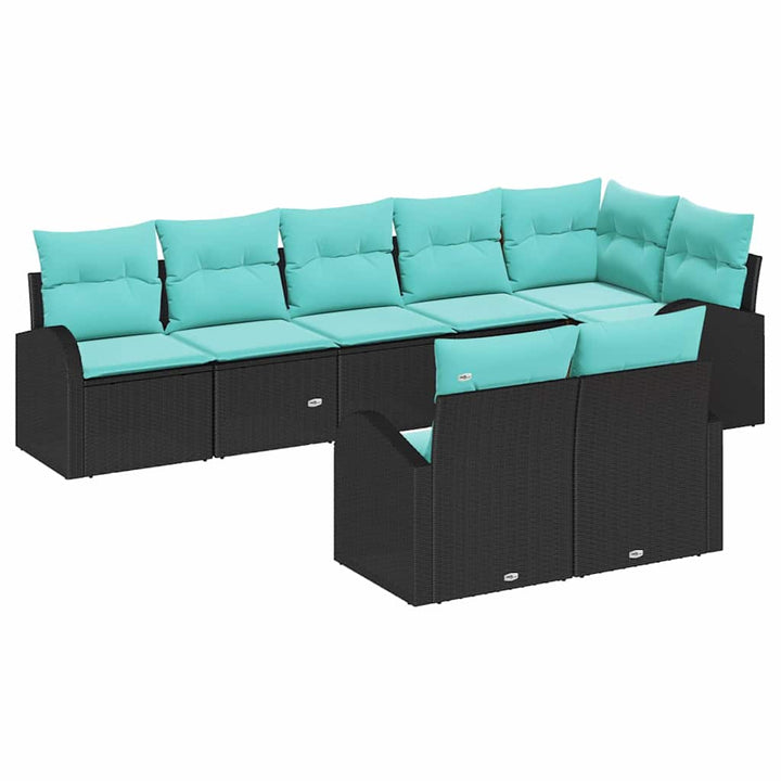 Havesofa Sæt med pude 8 pcs Sort og turkis polyrattan