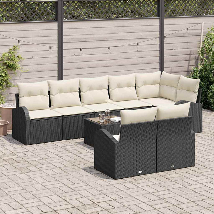 Havesofa Sæt med pude 9 pcs Sort og Hvid polyrattan