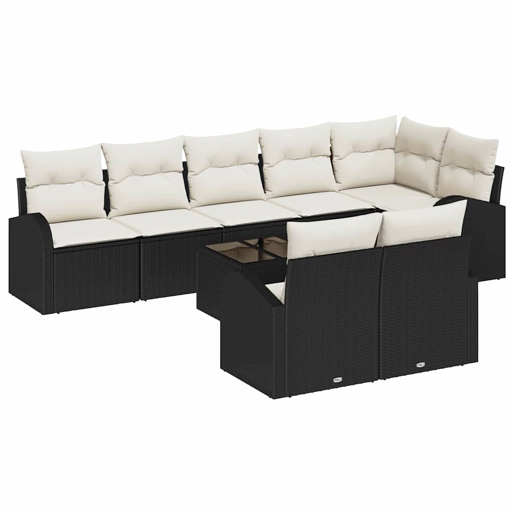 Havesofa Sæt med pude 9 pcs Sort og Hvid polyrattan