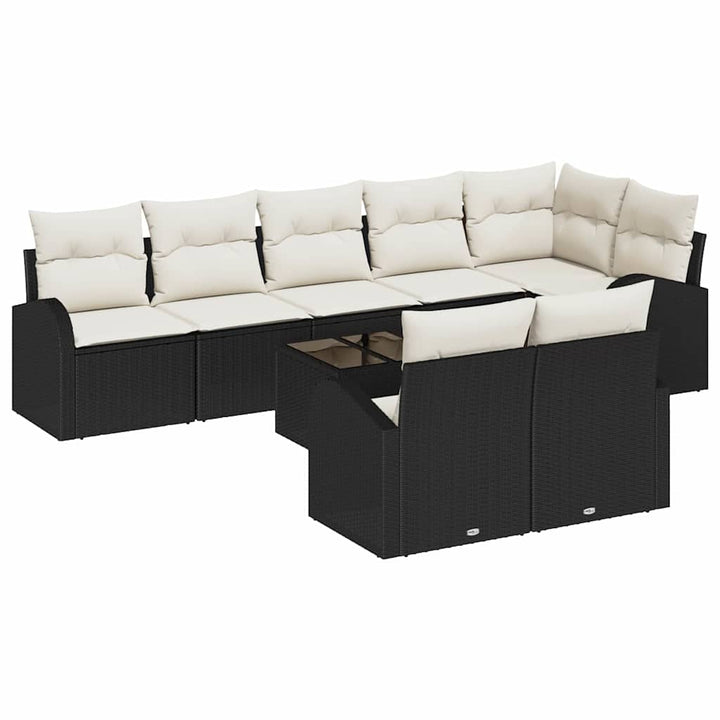 Havesofa Sæt med pude 9 pcs Sort og Hvid polyrattan