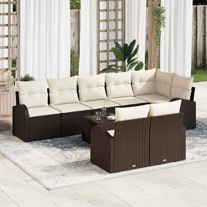 Havesofa Sæt med pude 9 pcs Brun og hvid polyrattan