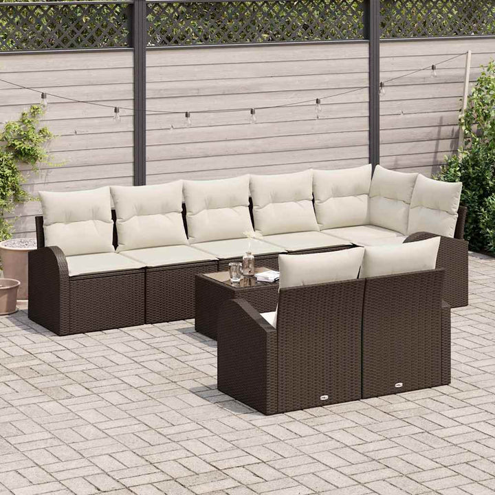 Havesofa Sæt med pude 9 pcs Brun og hvid polyrattan