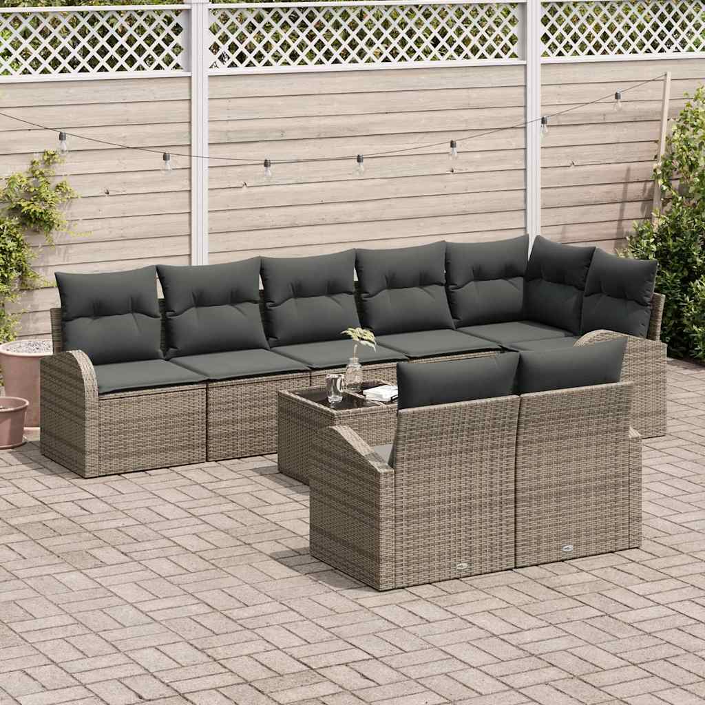 Havesofa Sæt med pude med opbevaring 9 pcs Grå polyrattan