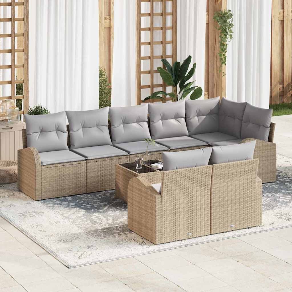 Havesofa Sæt med pude 9 pcs Beige og lysegrå polyrattan