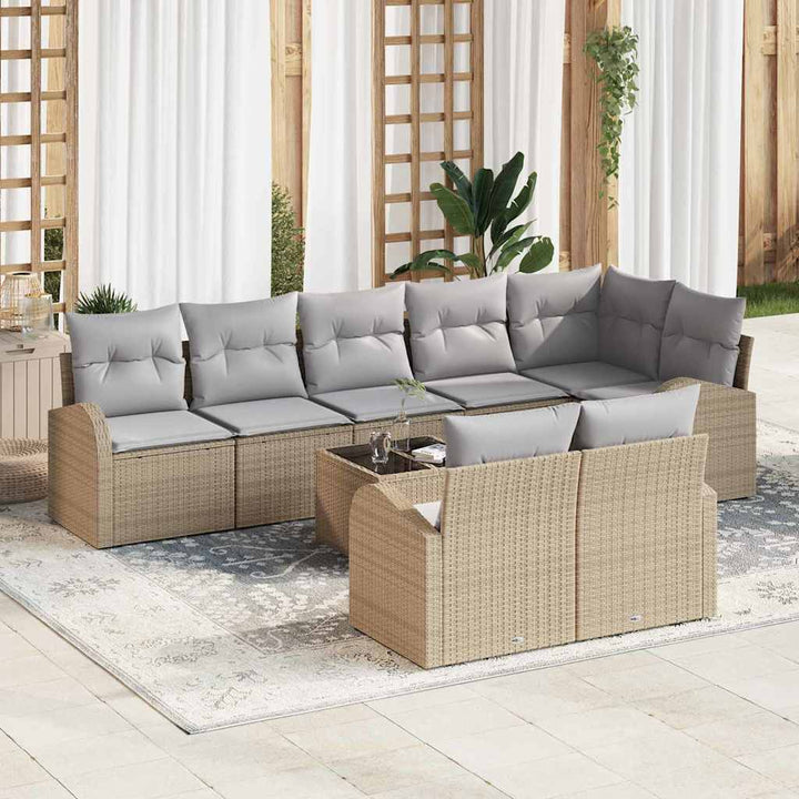 Havesofa Sæt med pude 9 pcs Beige og lysegrå polyrattan