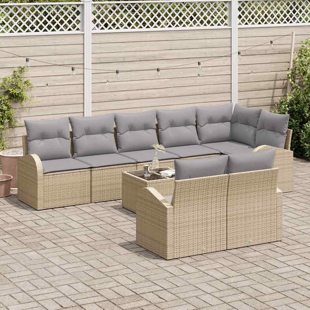 Havesofa Sæt med pude 9 pcs Beige og lysegrå polyrattan