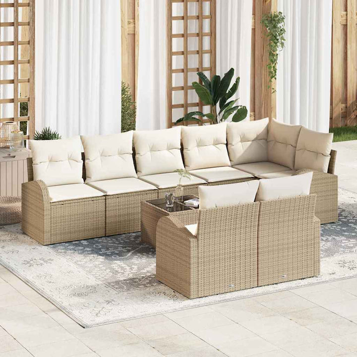 Havesofa Sæt 9 stk. Beige og hvid polyrattan
