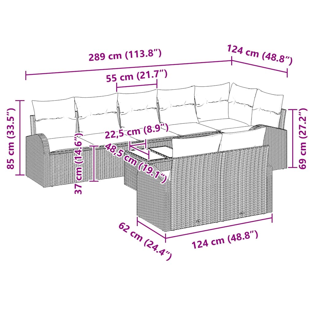 Havesofa Sæt med pude 9 pcs Beige og hvid polyrattan
