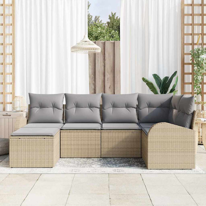 Sofa Sæt med pude 6 pcs Beige og lysegrå polyrattan