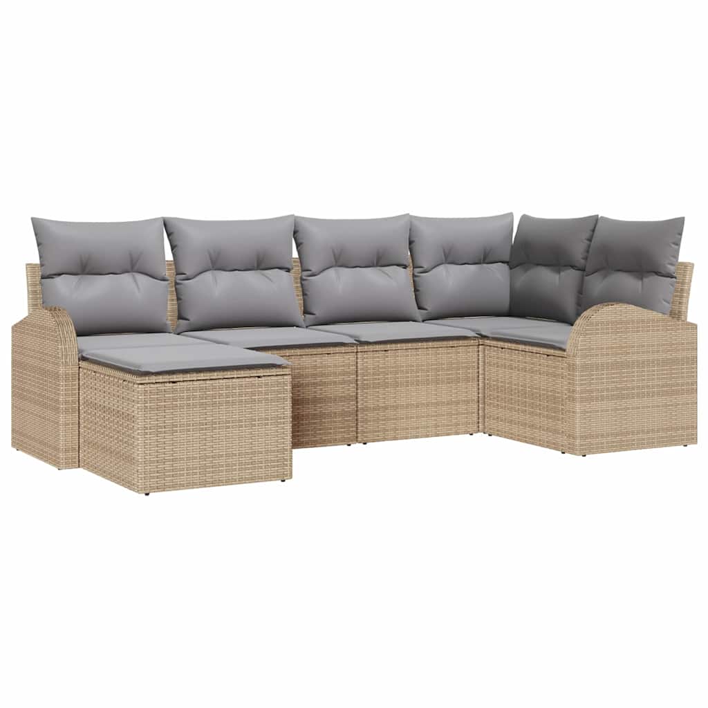 Sofa Sæt med pude 6 pcs Beige og lysegrå polyrattan