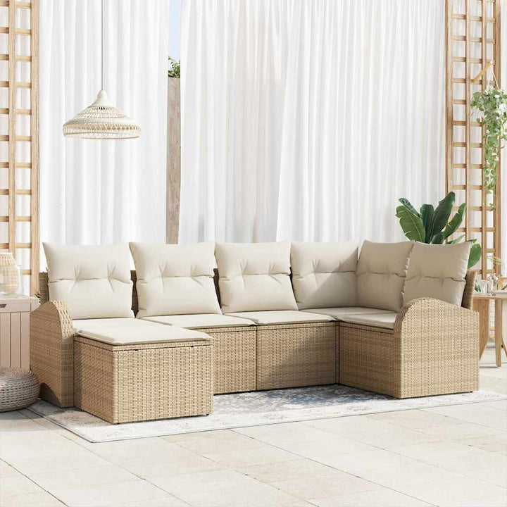 Sofa Sæt med pude med opbevaring 6 pcs Beige og hvid polyrattan