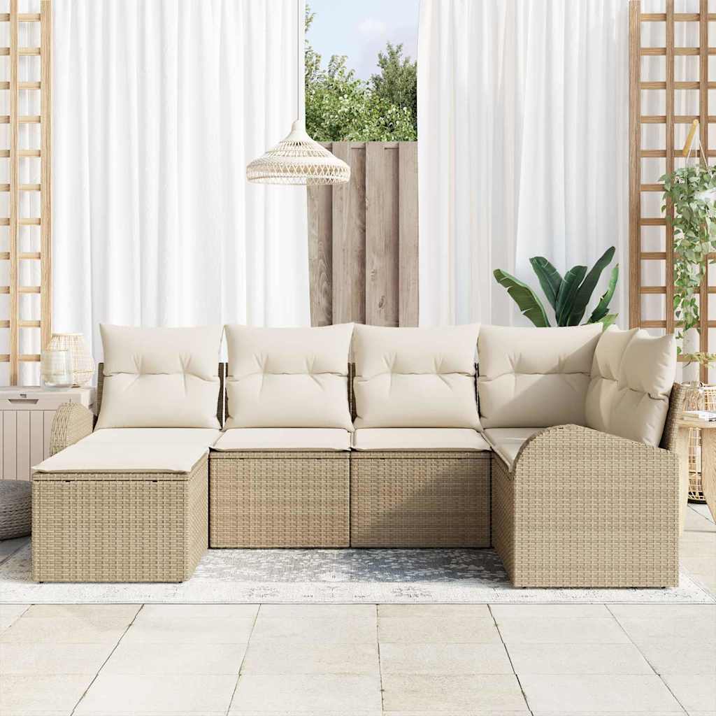 Sofa Sæt med pude med opbevaring 6 pcs Beige og hvid polyrattan