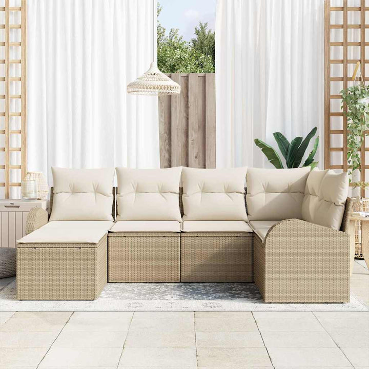Sofa Sæt med pude med opbevaring 6 pcs Beige og hvid polyrattan