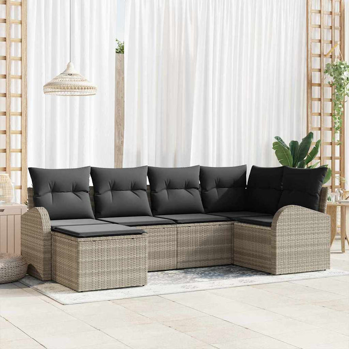 Sofa Sæt med pude med opbevaring 6 pcs Lysegrå polyrattan