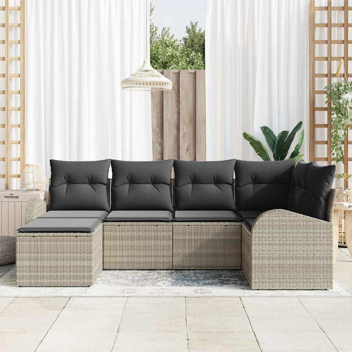 Sofa Sæt med pude med opbevaring 6 pcs Lysegrå polyrattan