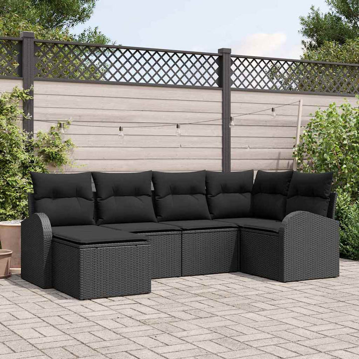Sofa Sæt med pude med opbevaring 6 pcs Sort polyrattan