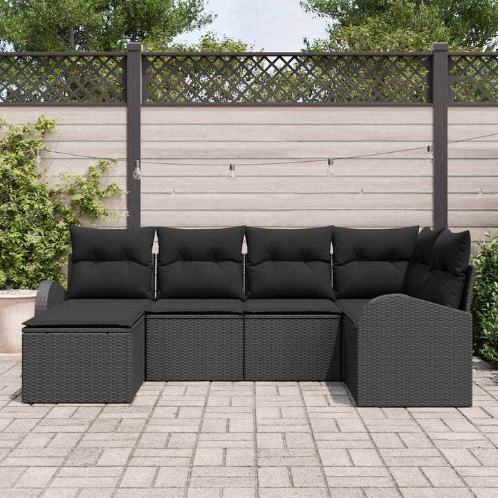 Sofa Sæt med pude med opbevaring 6 pcs Sort polyrattan