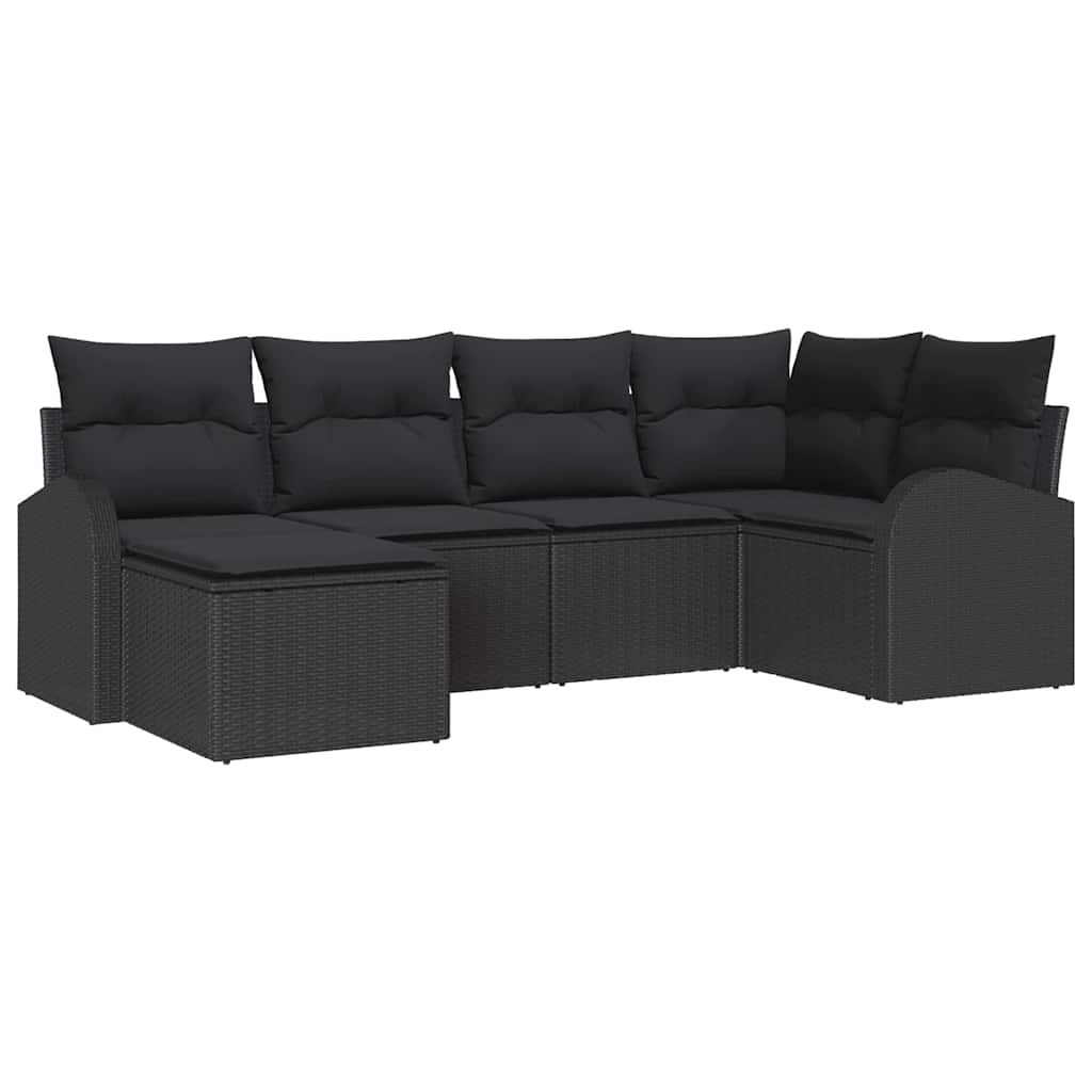 Sofa Sæt med pude med opbevaring 6 pcs Sort polyrattan
