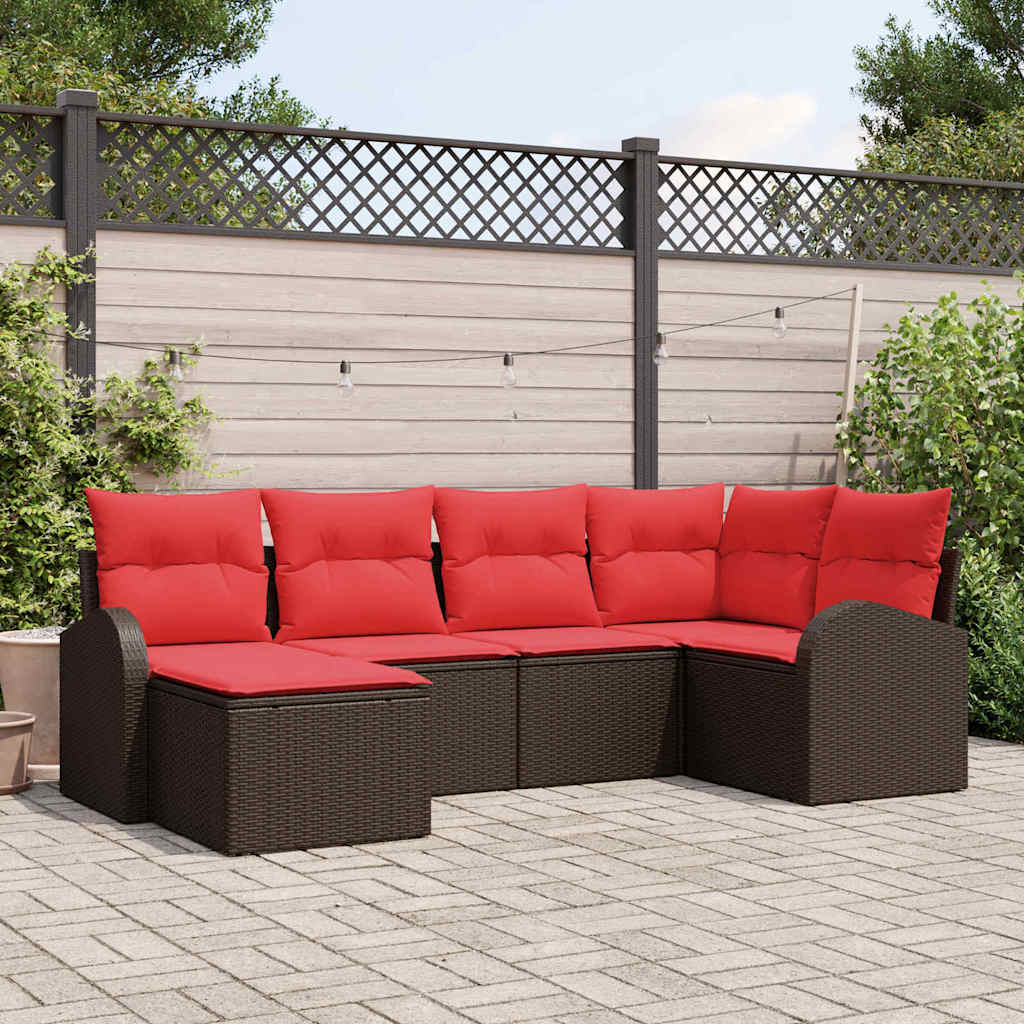 Sofa Sæt med pude med opbevaring 6 pcs Brun og Rød polyrattan