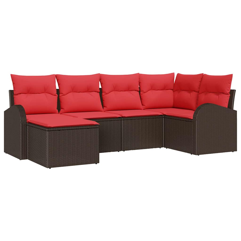Sofa Sæt med pude med opbevaring 6 pcs Brun og Rød polyrattan