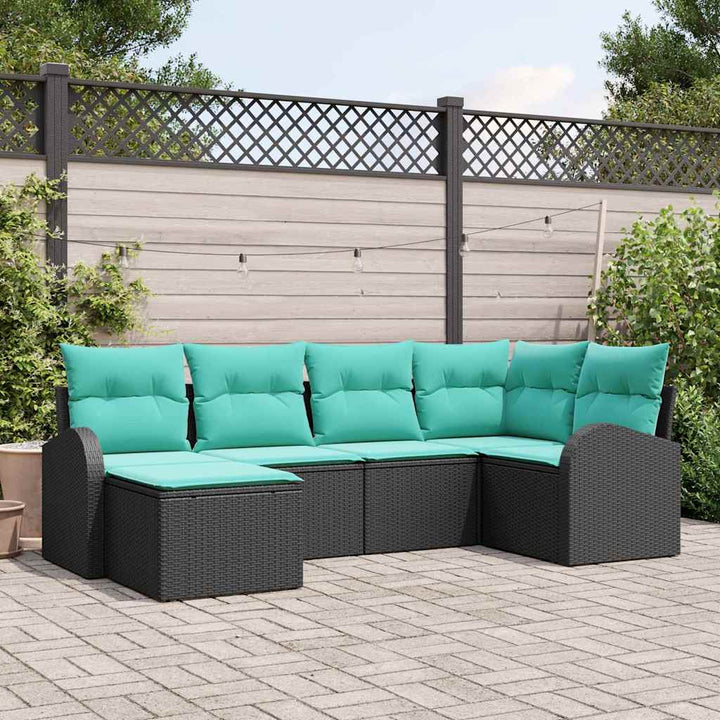 Sofa Sæt med pude 6 pcs Sort og turkis polyrattan