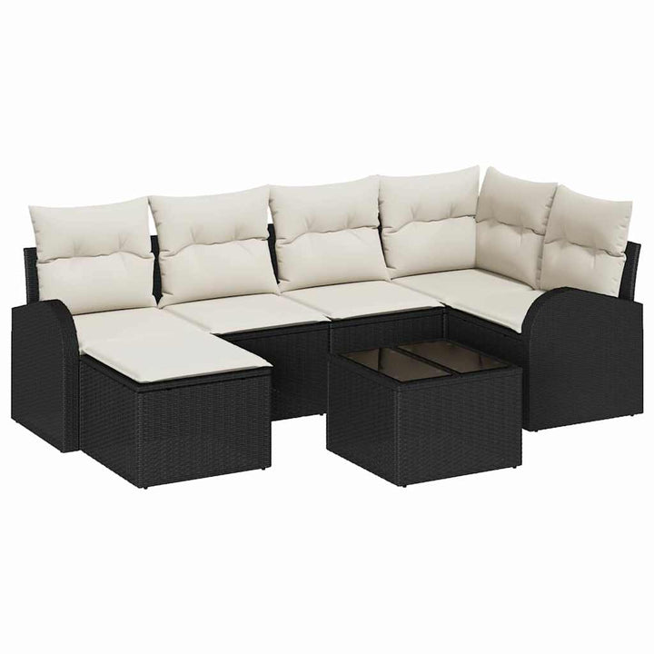 Sofa Sæt med pude med opbevaring 7 pcs Sort og Hvid polyrattan