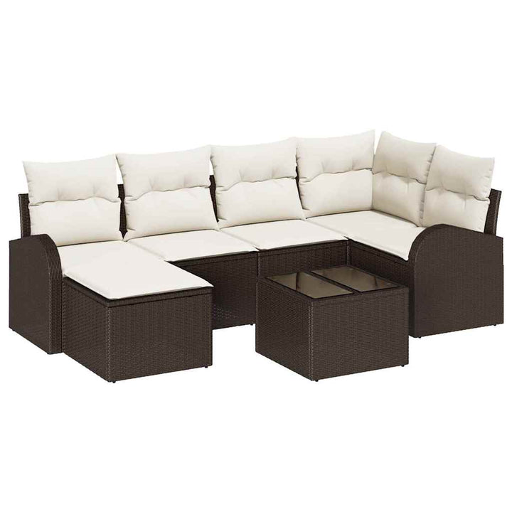 Sofa Sæt med pude med opbevaring 7 pcs Brun og hvid polyrattan