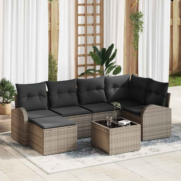 Sofa Sæt med pude med opbevaring 7 pcs Grå polyrattan