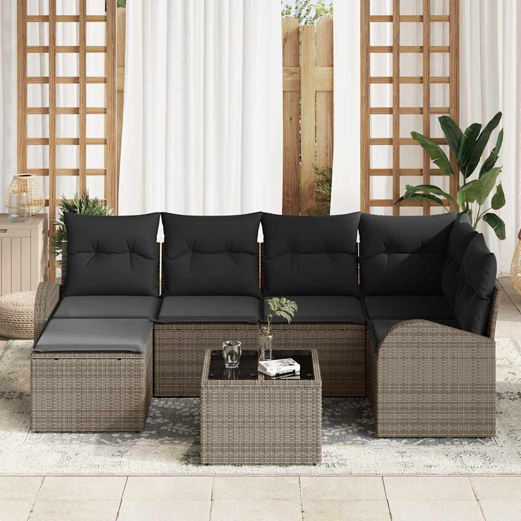 Sofa Sæt med pude med opbevaring 7 pcs Grå polyrattan