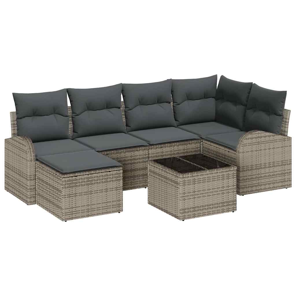 Sofa Sæt med pude med opbevaring 7 pcs Grå polyrattan