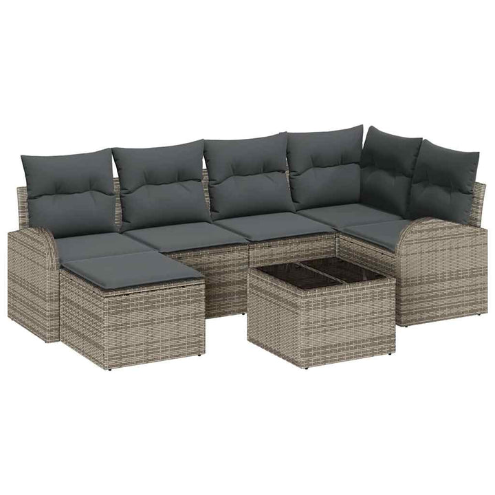 Sofa Sæt med pude med opbevaring 7 pcs Grå polyrattan